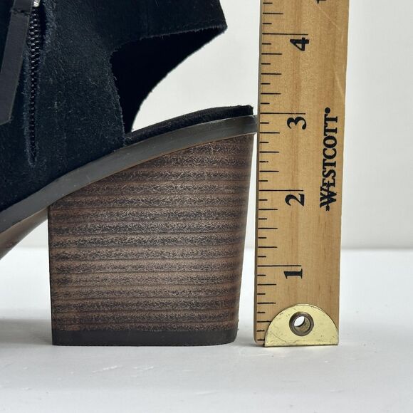 TOMS Shoes Womens Size 7 Black Block Heel Sandals Suede Leather Open Toe Zip - Picture 13 of 13